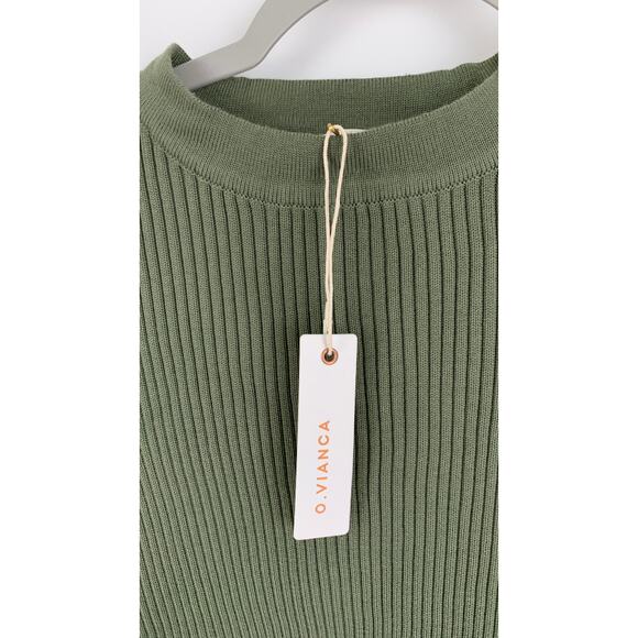 O. Vianca Ribbed Long Sleeve Cut Out Knit Maxi Dress Womens Size Large Green New - Picture 8 of 10